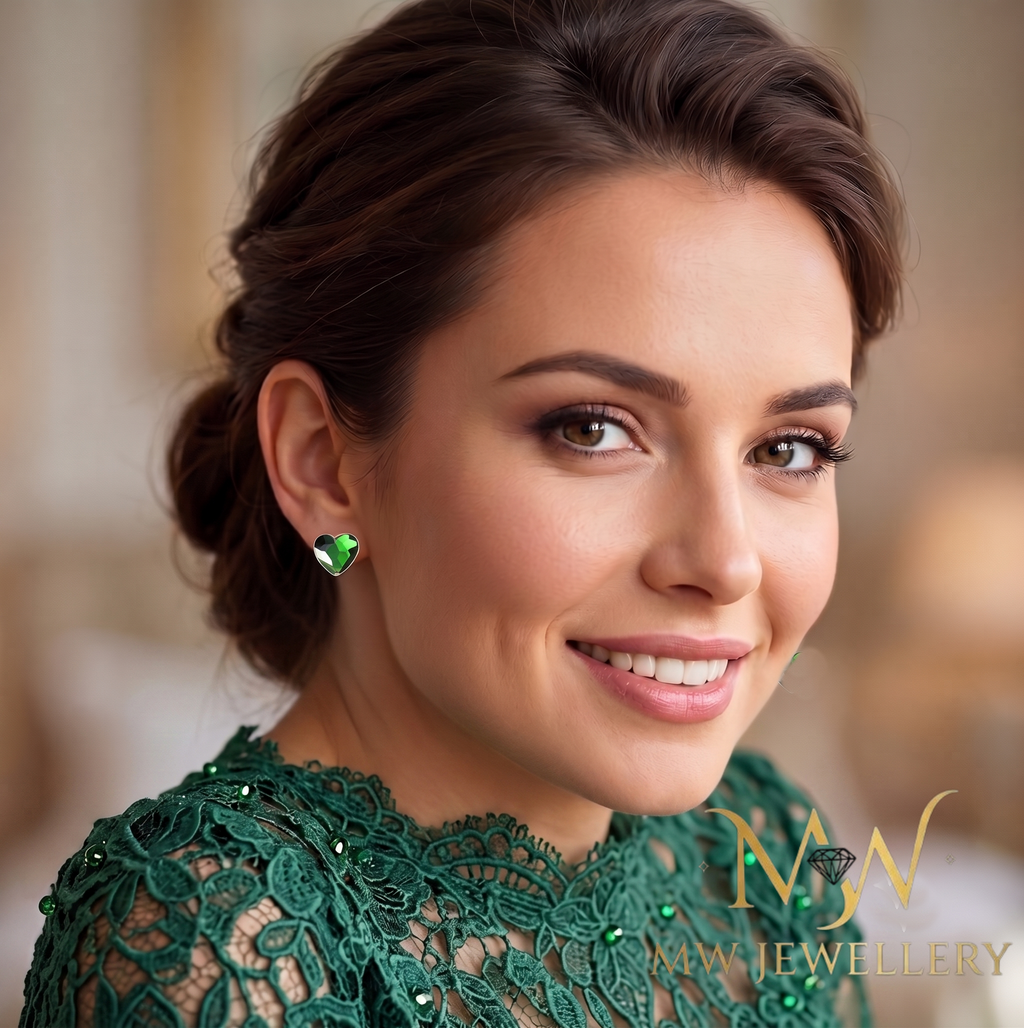 Kolczyki Serca Dark Moss Green