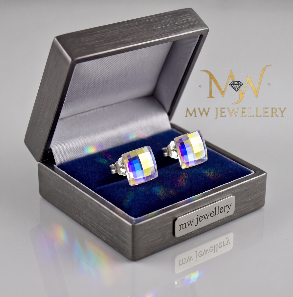 KOLCZYKI WKRĘTKI - crystal  Chessboard Swarovski®