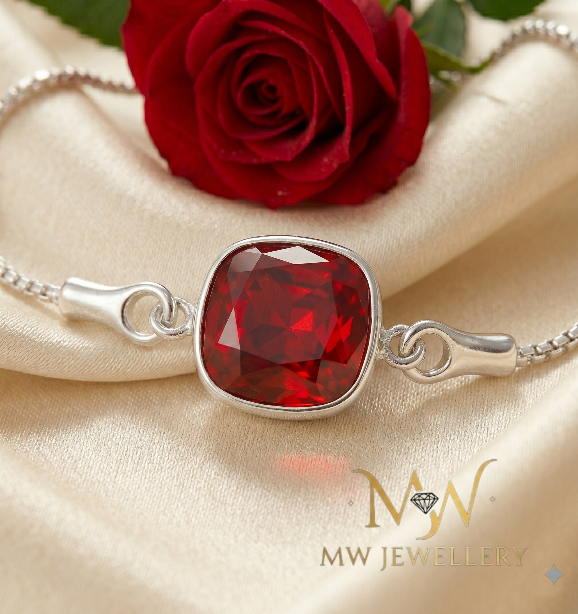 BRANSOLETKA  Square SCARLET crystal Swarovski®