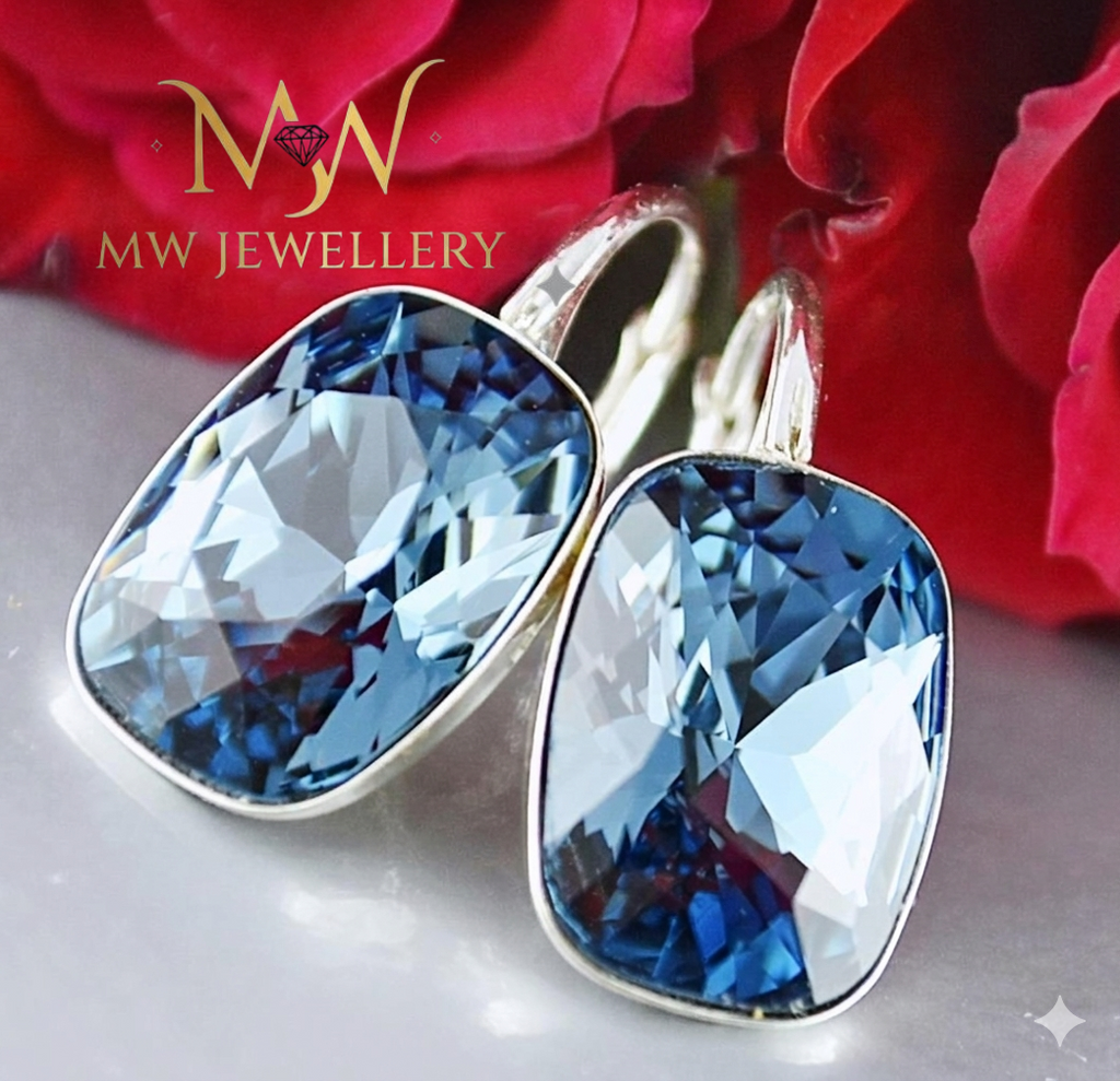 KOLCZYKI  Swarovski® Cushion Fancy Stone - Denim Blue