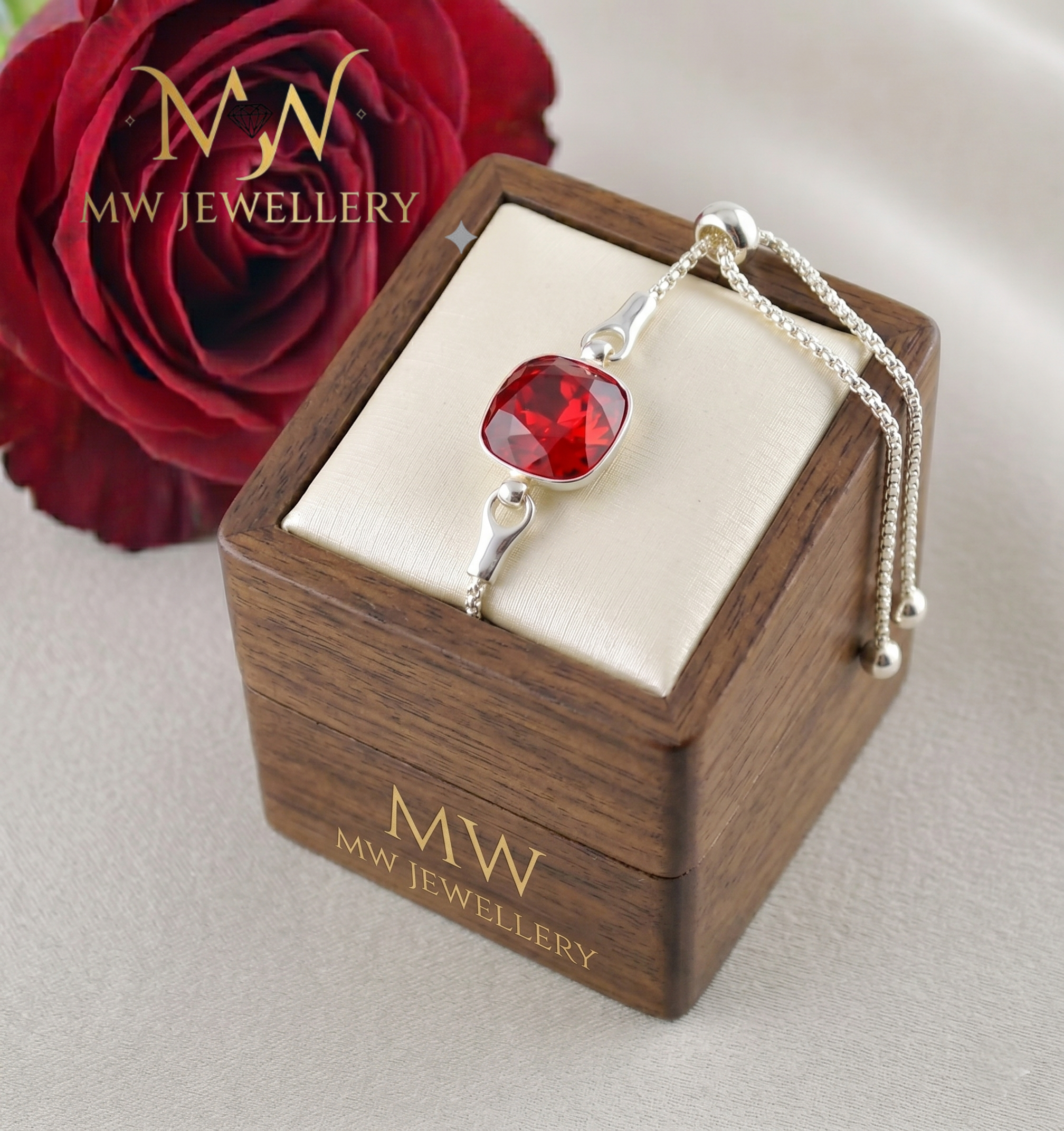 BRANSOLETKA  Square SCARLET crystal Swarovski®