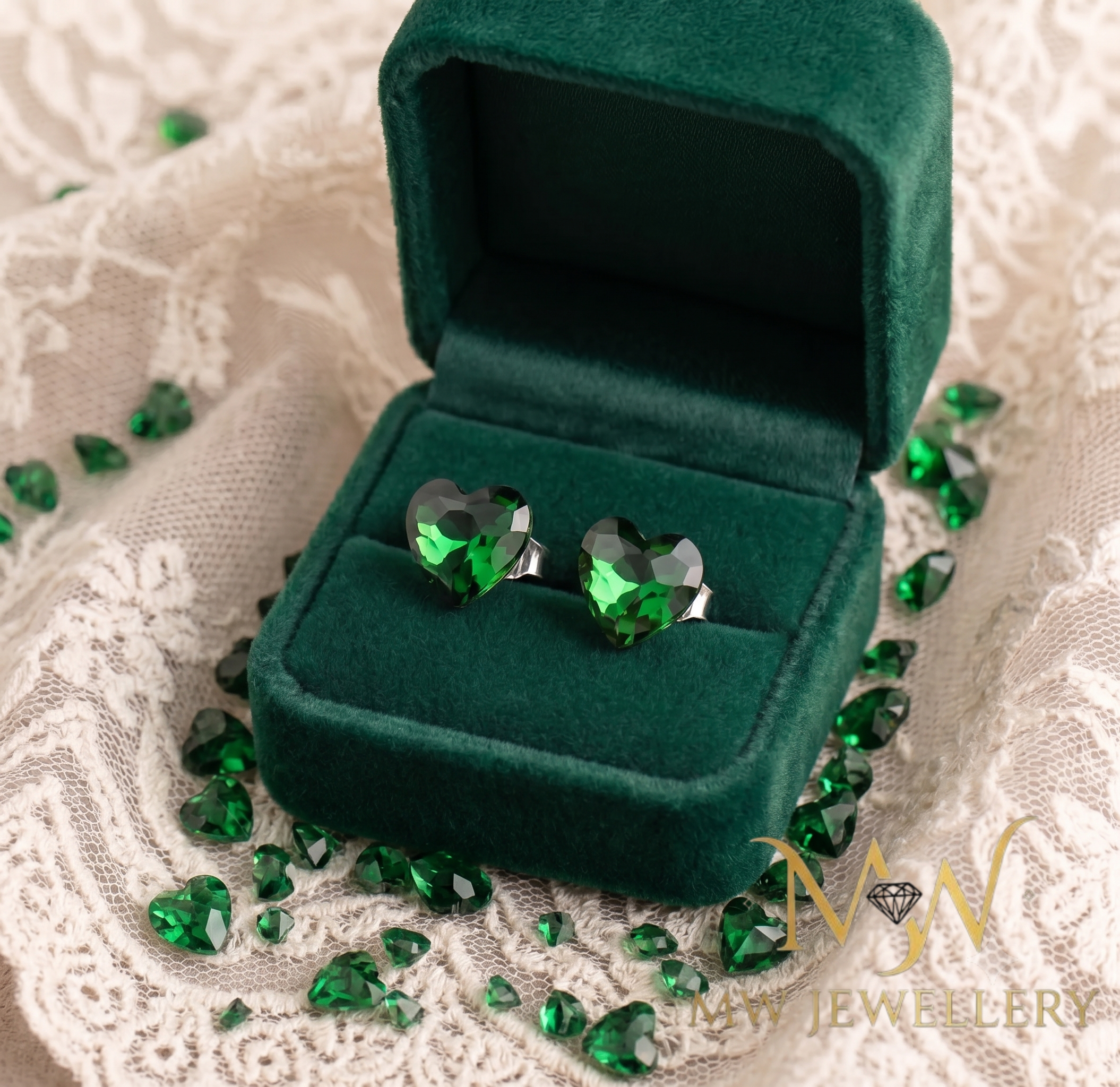 Kolczyki Serca Dark Moss Green
